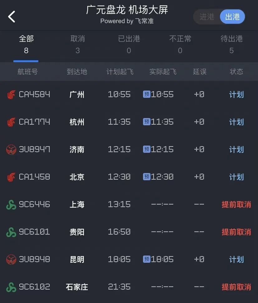 廣元機場最新航班信息概覽